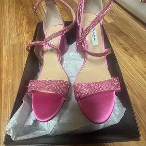 Chinese Laundry Fuchsia Satin Rhinestone Strappy Heels